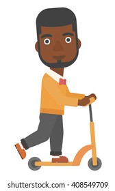 Man riding on scooter.