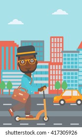 Man riding on scooter.
