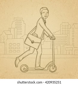 Man riding on scooter.