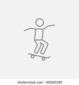 Man riding on a skateboard line icon for web, mobile and infographics. Vector dark grey icon isolated on light grey background.