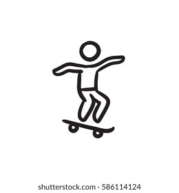 Man riding on skateboard vector sketch icon isolated on background. Hand drawn Man riding on skateboard icon. Man riding on skateboard sketch icon for infographic, website or app.