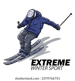 man riding on skis on white background
