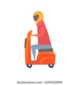 Man riding orange motorbike cartoon vector Illustration