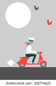 Man riding red scooter
