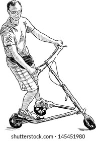 man riding a scooter