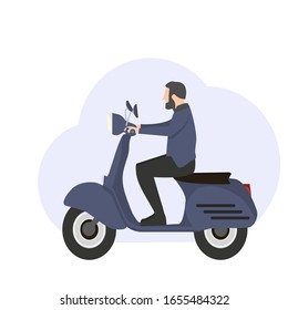 man riding scooter cartoon vector
