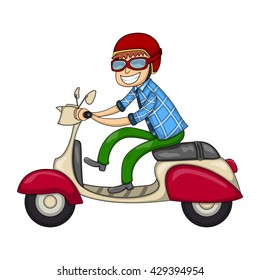A man riding a scooter cartoon vector