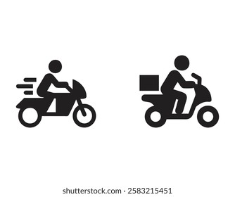 A man is riding a scooter. Delivery icon or Shipping fast delivery man riding motorcycle icon symbol
