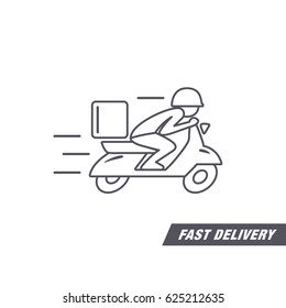 A man is riding a scooter. Delivery icon