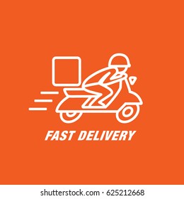 A man is riding a scooter. Delivery icon
