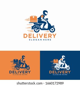 A man is riding a scooter. delivery logo vector