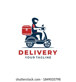 Man Riding Scooter Delivery Logo Stock Vector (Royalty Free) 1849033798