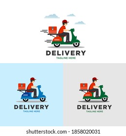 A man is riding a scooter delivery logo vector
