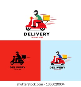 A man is riding a scooter delivery logo vector