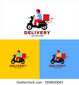 A man is riding a scooter delivery logo vector