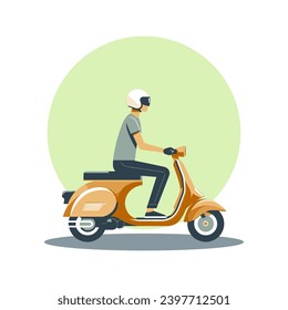 Hombre montando una motocicleta de diseño plano ilustración vectorial.