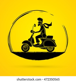 Man riding scooter graphic vector.