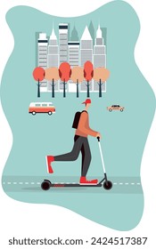 Man riding a scooter in New York. Vector illustration