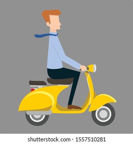 man riding scooter in office worker uniform