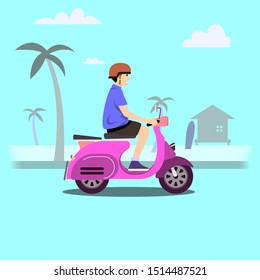 Man Riding Scooter on the beach