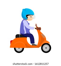 Man riding a scooter on a white background, vector illustration
