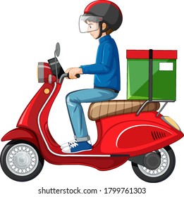 Man riding scooter on white background illustration