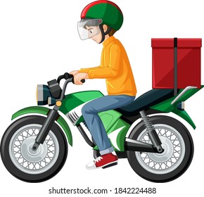 Man riding scooter on white background illustration