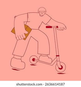 man riding scooter with parcel delivery concept