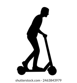 man riding a scooter silhouette on a white background vector