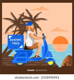 
Mann reiten Scooter in Sommer Vektorgrafik.
