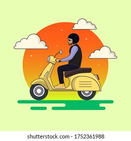 a man riding scooter vector illustration 