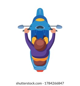 Man Riding Scooter, View from Above Flat Vector Illustration