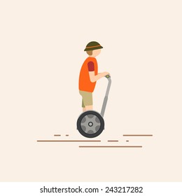 Man riding segway, cartoon vector