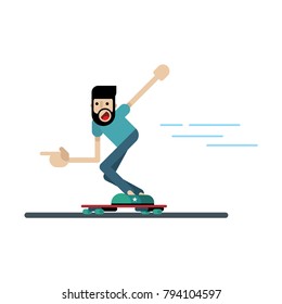 Man riding a Skateboard. Flat design character