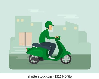 Man riding skooree Delivery.