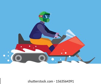 man riding snowmobile in winter flat illustration vector