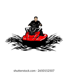 man riding a speed boat front view vector illustration