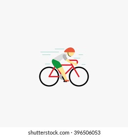 Man riding sport bike and cycling sign. Flat style vector illustrations isolated design template on white.