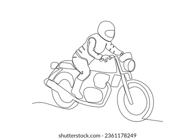 A man riding a sport bike. Motorcycle one-line drawing