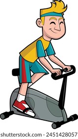 Man riding stationary bicycle vector illustration