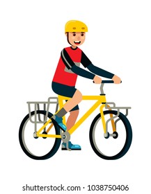 man riding a touring bicycle vector illustration