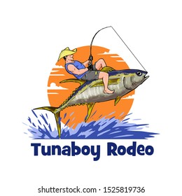 Man Riding Tuna Fish Like a Rodeo