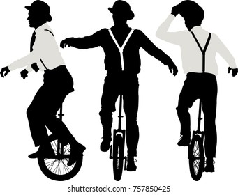 man riding a unicycle - vector