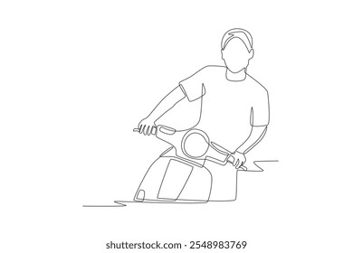 Man riding a vespa. Driving concept one-line drawing