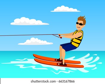 Man riding waterski. extreme summer water sport fun activity. vacation time