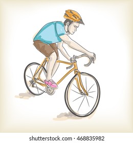 a man rieding bicycle, free hand drawing, vector and illustration