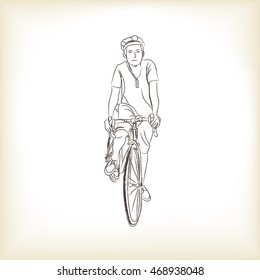 a man rieding bicycle, free hand drawing, vector and illustration