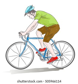 a man rieding bicycle, free hand drawing, vector and illustration