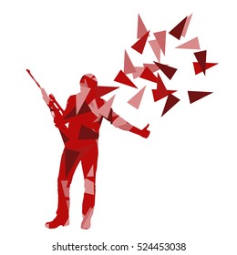 Man with rifle vector background sport concept made of polygon fragments isolated on white