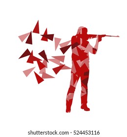 Man with rifle vector background sport concept made of polygon fragments isolated on white